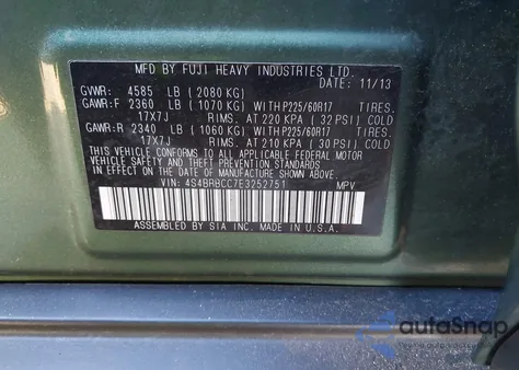 2014 Subaru Outback 2.5I Premium from USA, damaged, VIN 4S4BRBCC7E3252751